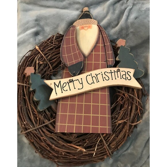 Christmas Holiday Santa Claus Twig Folk Rustic Primitive Door Wall Wreath - Picture 1 of 6